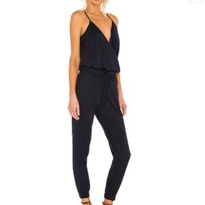 Bobi Supreme Jersey Tied Waist V Neck Jumpsuit in Passport